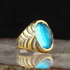 Blue Topaz Stone Rhodium Plated 925 Sterling Silver Men's Ring