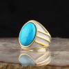Turquoise Stone Rhodium Plated 925 Sterling Silver Men's Ring