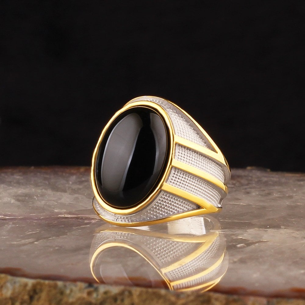 Onyx Stone Rhodium Plated 925 Sterling Silver Men's Ring