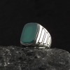 925 Sterling Silver Men's Ring with Green Agate Stone