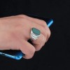 925 Sterling Silver Men's Ring with Green Agate Stone
