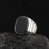 925 Sterling Silver Men's Ring with Black Agate Stone