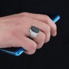 925 Sterling Silver Men's Ring with Black Agate Stone